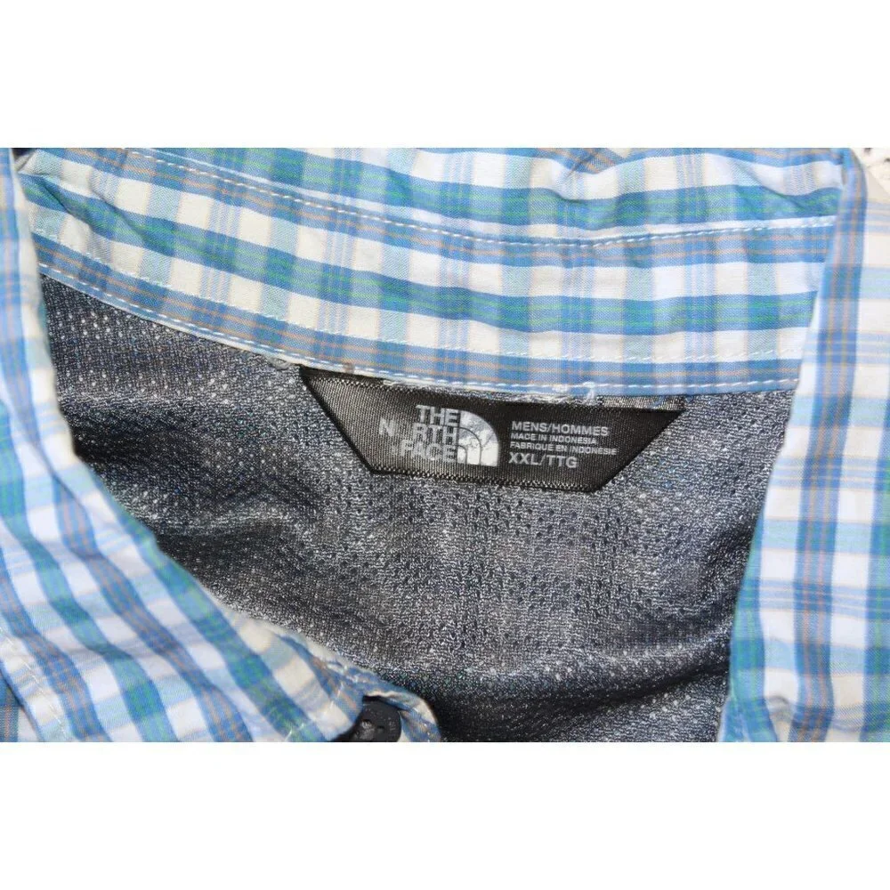 The North Face Men Plaid Shirt Blue & White Button down Size XXL Long Sleeve